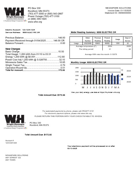 USA Minnesota Wright Hennepin business utility bill template in Word and PDF formats